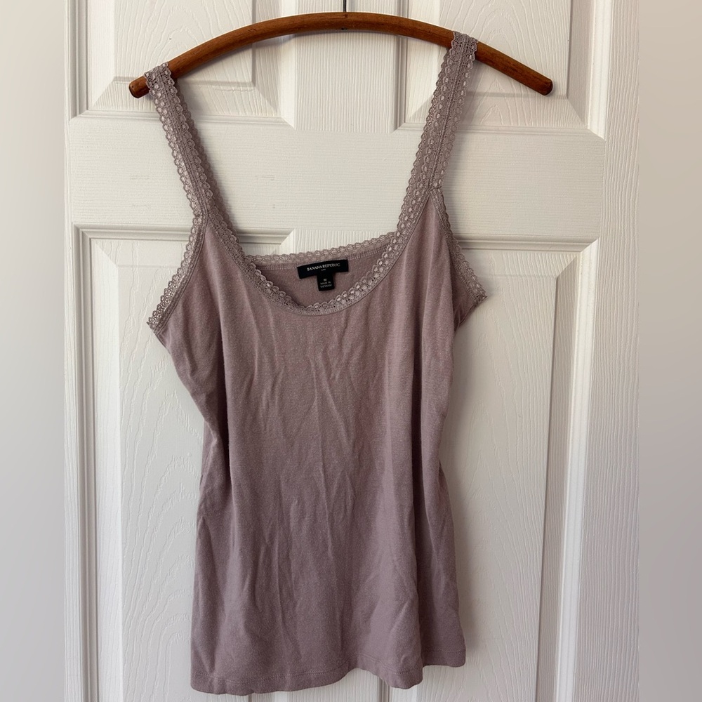 Women's Lace Trim Cami Top - Taupe